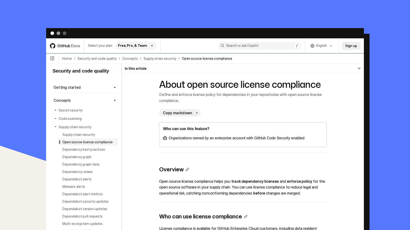 The GitHub Open Source License Compliance homepage (docs.github.com)