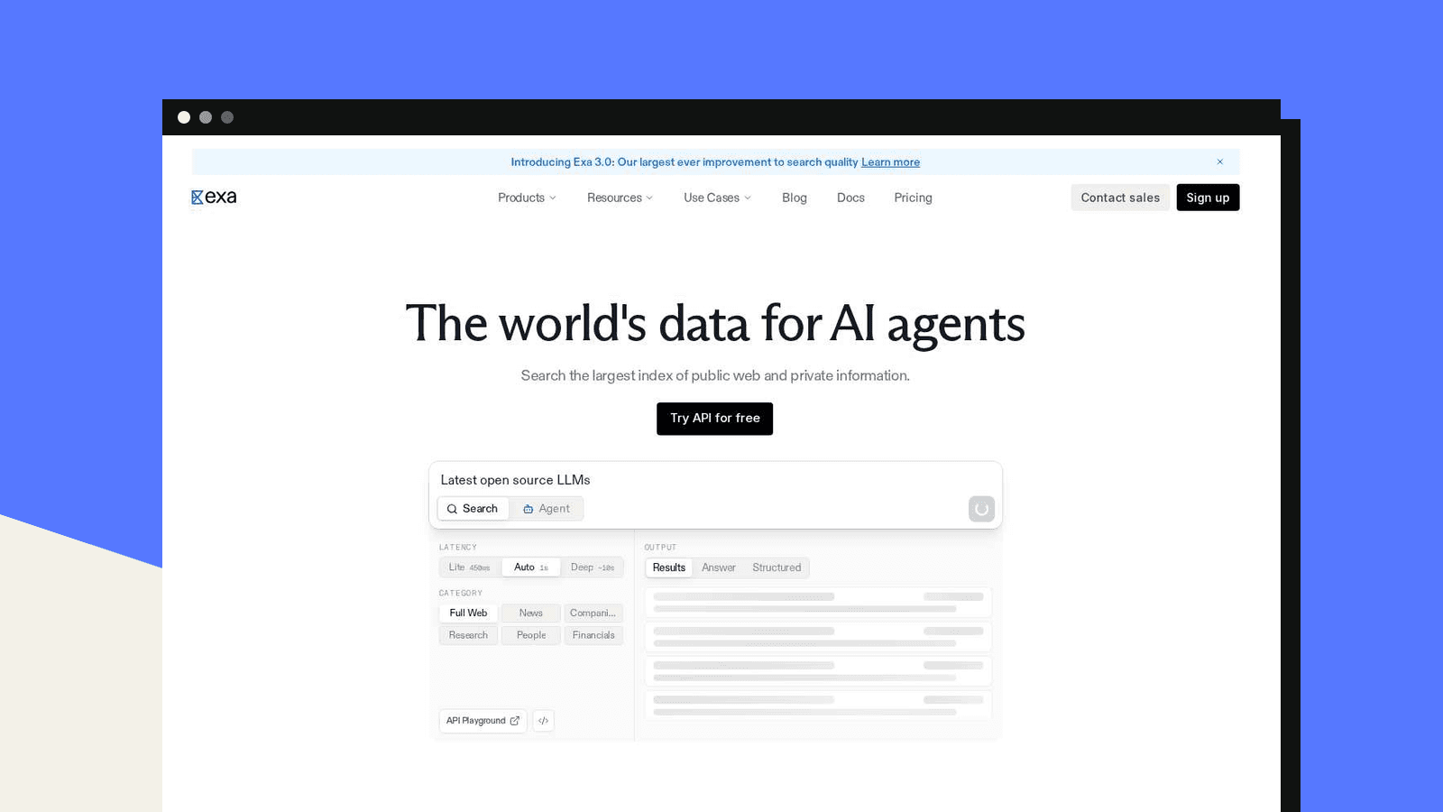 The Exa 3.0 homepage (exa.ai)